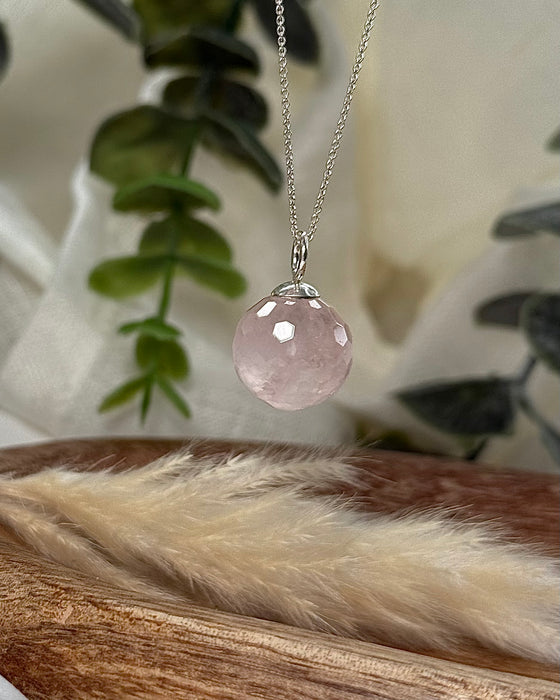 Rosenquarz Kugel Anhänger facettiert 925er silber