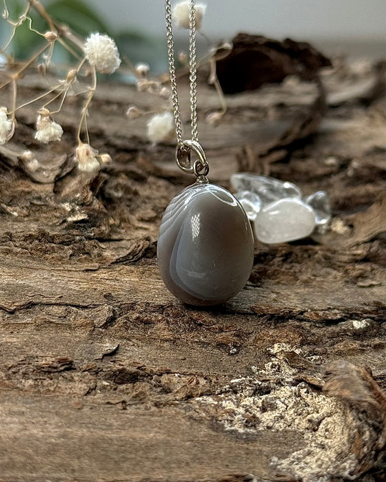 Botswana-Achat-Anhänger – mit 925er Silberstiftöse