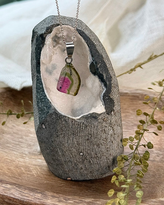 Wassermelonen Turmalin Anhänger 925er silber Stiftöse rhodiniert