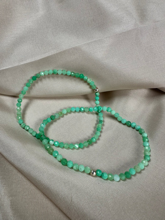 Chrysopras facettiertes Armband 3mm mit 925er Silberperle
