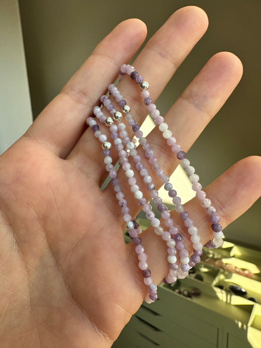 Lepidolith facettiertes Armband 3mm mit 925er Silberperle