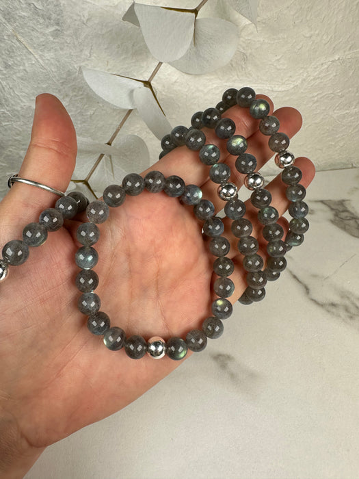 Labradorit Kugelarmband 8mm high quality mit 925er Silberperle