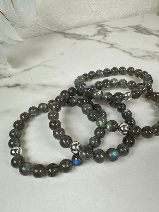 Labradorit Kugelarmband 8mm high quality mit 925er Silberperle