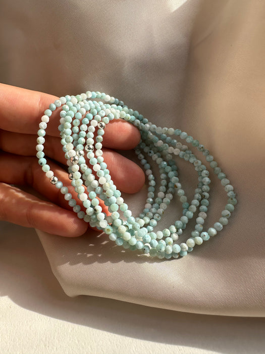 Larimar facettiertes Armband 3mm mit 925er Silberperle