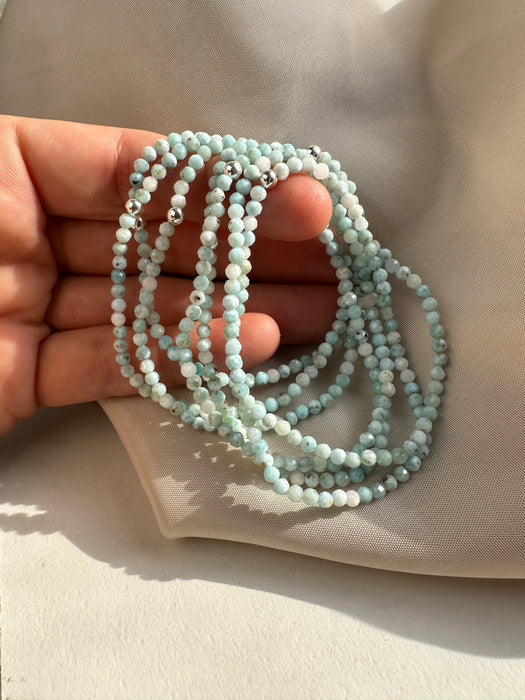 Larimar facettiertes Armband 3mm mit 925er Silberperle