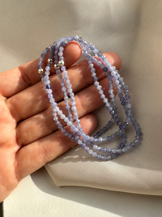 Tansanit facettiertes Armband 3mm mit 925er Silberperle