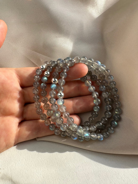 Labradorit Kugelarmband 6mm mit 925er Silberperle