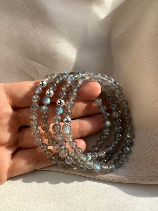 Labradorit Kugelarmband 6mm mit 925er Silberperle