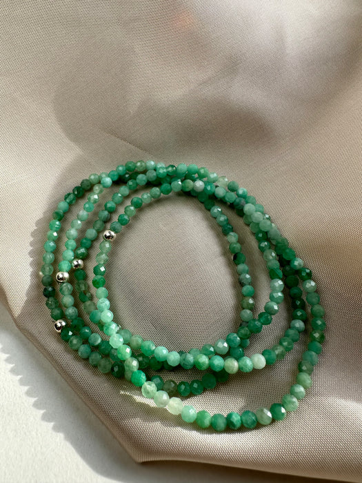 Smaragd facettiertes Armband 3mm mit 925er Silberperle