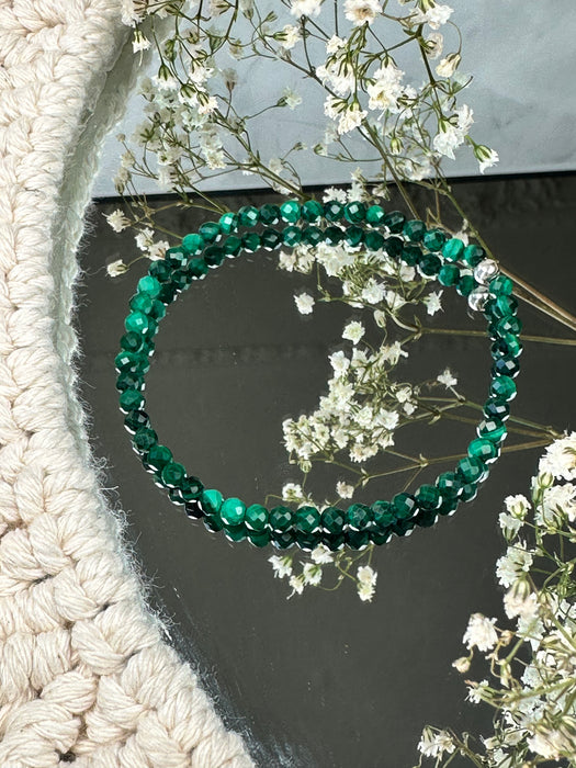 Malachit Armband, facettiert mit 925er Silberperle 4 mm, 17 cm Umfang