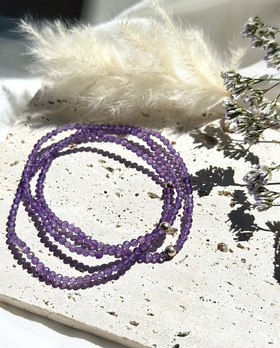 Amethyst facettiertes Armband 3mm mit 925er Silberperle