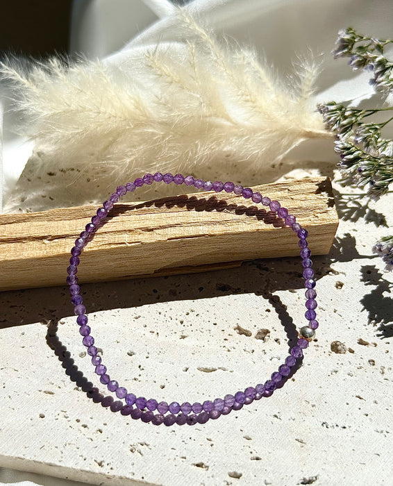 Amethyst facettiertes Armband 3mm mit 925er Silberperle