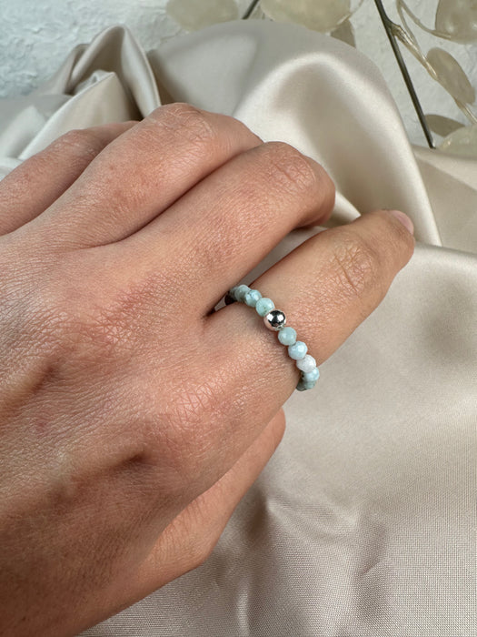 Larimar Perlenring elastisch mit 925er Silberperle