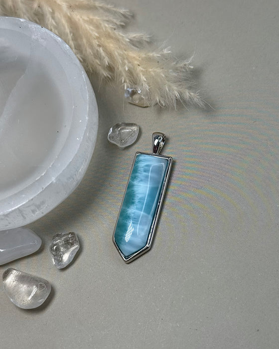 Larimar Anhänger 2,8 cm ohne Öse – blauer Edelstein in 925 Silberfassung