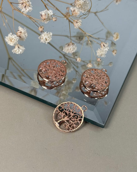 Baum-des-Lebens-Anhänger (1,5 cm) aus rosévergoldetem 925 Silber – filigranes Symbolschmuckstück für Stärke und Verbundenheit.