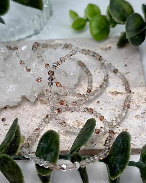 Kupfer-Rutilquarz-Armband elastisch mit 925er Silberöse, 17 cm Umfang