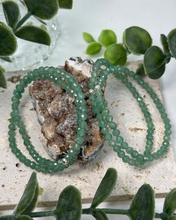 Facettiertes Aventurin-Armband mit 4 mm Perlen und 925er Silberperle, 17 cm