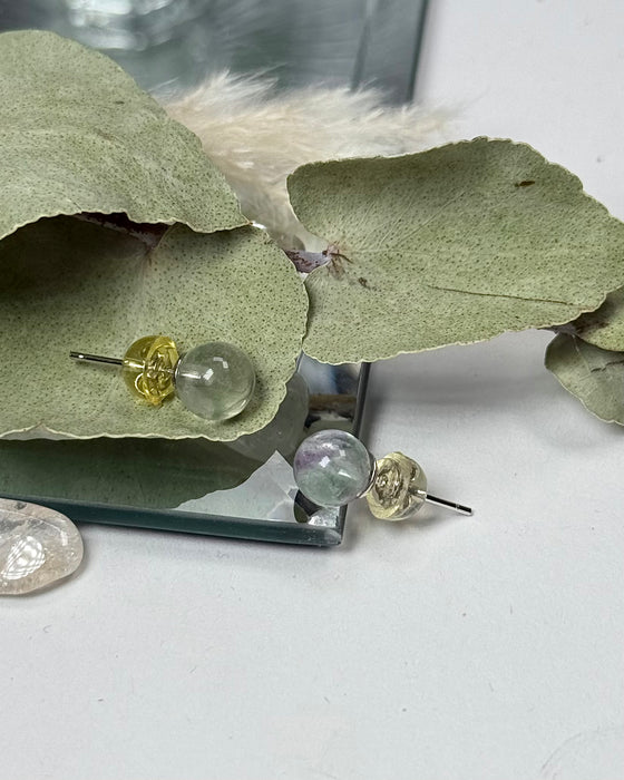 Fluorit Ohrstecker 0,6 cm in Grün und Lila mit 925er Silberstecker