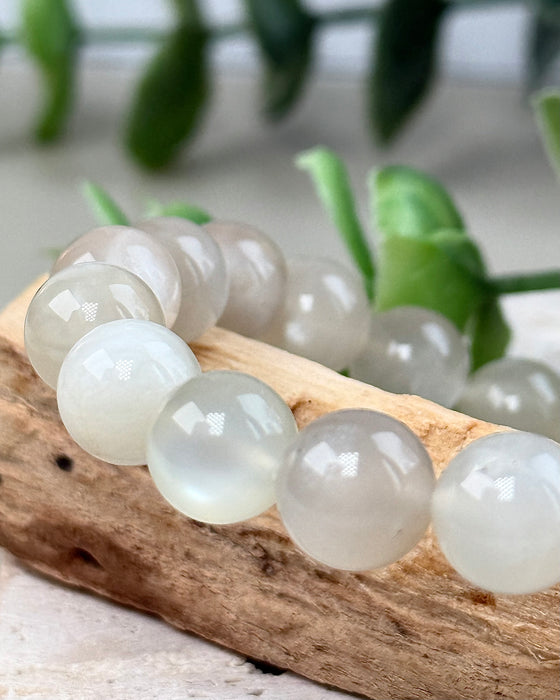 Schlichtes Mondstein Armband weiß mit runden 8 mm Kugeln