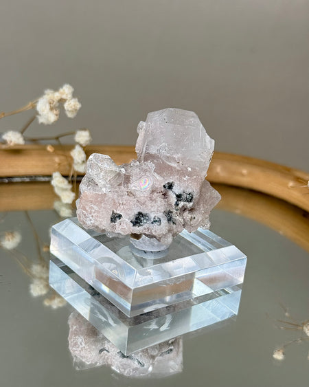 Apophyllit Rohkristall auf klarem Acrylsockel, Naturstein Kristall ca. 4 × 4 cm