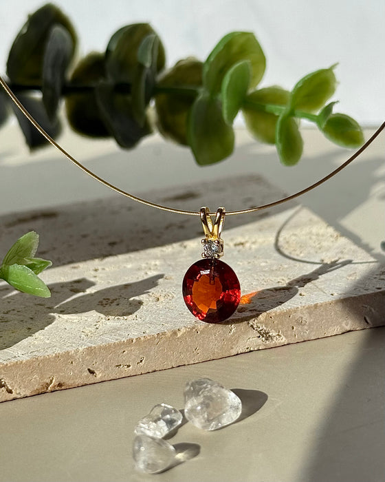 Facettierter Mandarin Granat Anhänger mit vergoldeter 925 Silber Doppelöse und Zirkonia