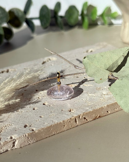 Morganit Edelstein Anhänger mit vergoldeter 925 Silberöse und Zirkonia