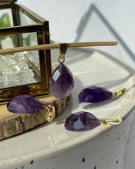 Amethyst Tropfen Anhänger facettiert 925 Silber vergoldet