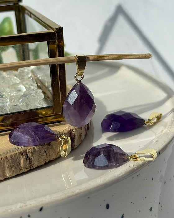 Amethyst Tropfen Anhänger facettiert 925 Silber vergoldet