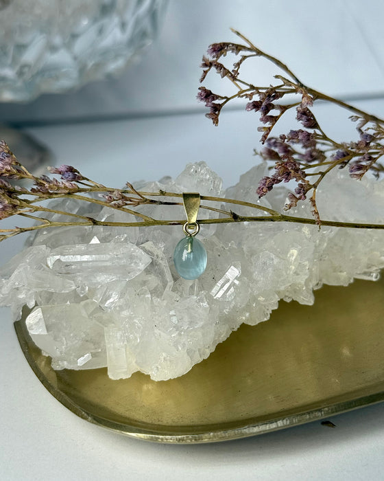 Aquamarin Cabochon Anhänger 925 Silber vergoldete Öse hellblauer Edelstein