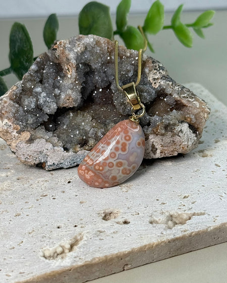 Ocean Jasper Anhänger bunt gemusterter Edelstein mit vergoldeter Silberöse 2,8cm