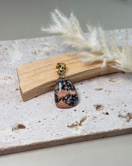 Ozean Jaspis Anhänger Naturstein mit organischen Mustern 2,5 cm 925 Silber vergoldete Öse