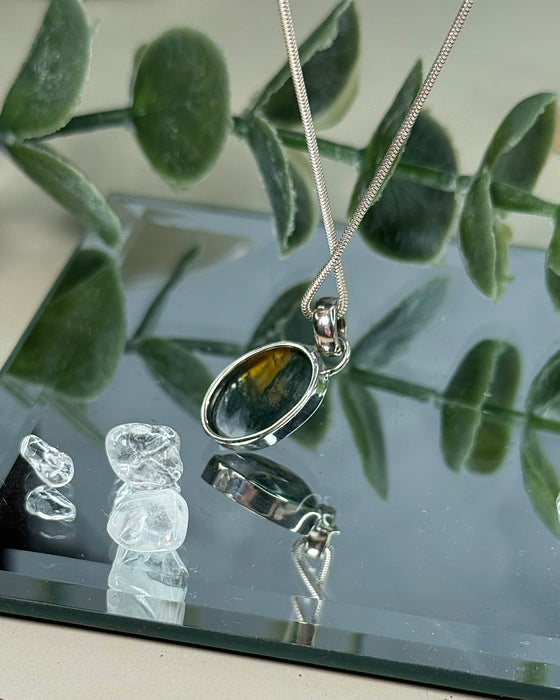 grüner Moosachat Schmuck Anhänger eingefasst in Silber