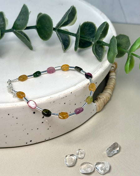 Turmalin Armband mehrfarbig mit Silberröhrchen 925er Silber verstellbar