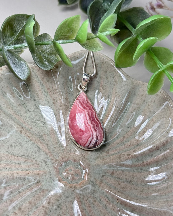 Rhodochrosit Anhänger mit 925 Silberfassung rosa Edelstein ca 2,8 cm