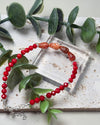 Schlangenhaut Achat Armband mit roter Bambuskoralle, 4 mm facettierte Perlen, 925 Silber