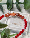 Armband mit Schlangenhaut Achat und Bambuskoralle, rote facettierte Perlen, Silber Verlängerung