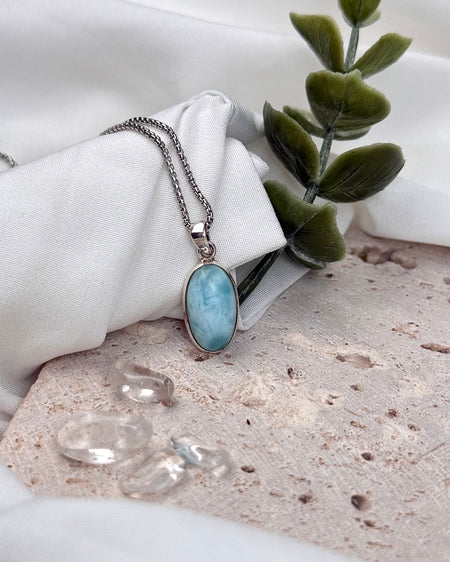 Larimar Silber Anhänger, karibisch blauer Naturstein mit einzigartigem Muster