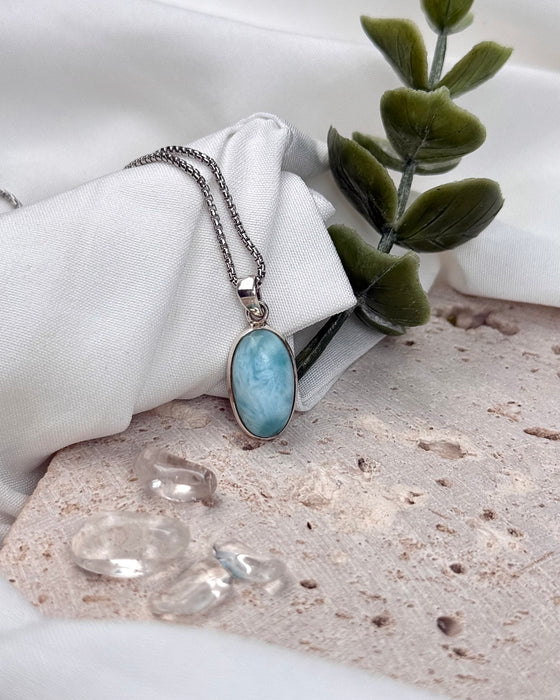 Larimar Silber Anhänger, karibisch blauer Naturstein mit einzigartigem Muster
