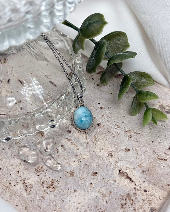 Larimar Silber Anhänger, karibisch blauer Naturstein mit einzigartigem Muster