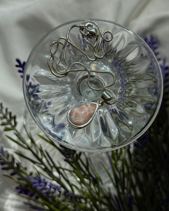 Natrolith- Rosa Larimar Anhänger 925er Silber, 1,8cm
