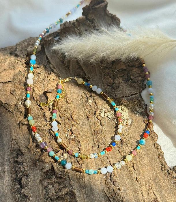 „Ocean Garden“ – Edelsteinkette & Armband-Set 925er silber vergoldet