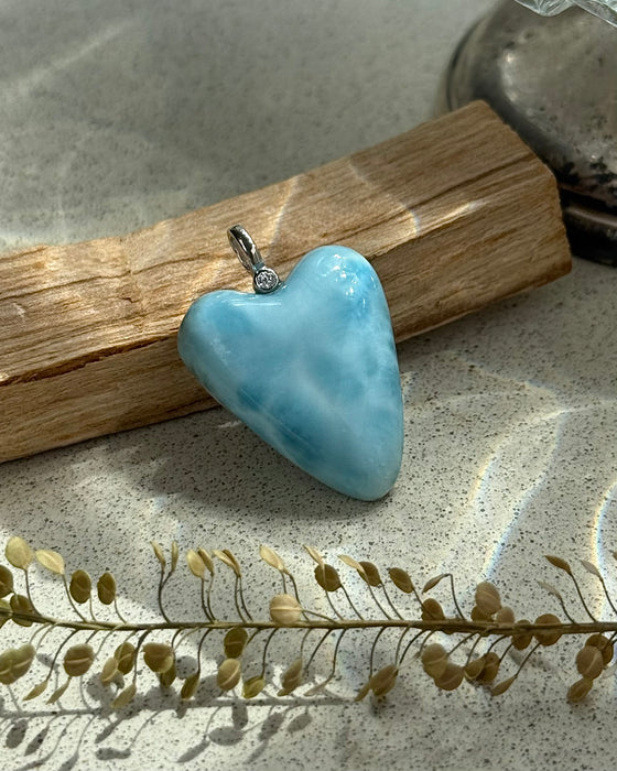 Larimar Herzanhänger mit Zirkonia 925er Silber, rhodiniert, 2,8cm