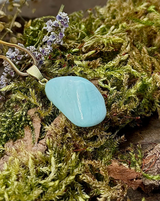 Blauer Aragonit Anhänger – mit vergoldeter 925er Silber-Stiftöse