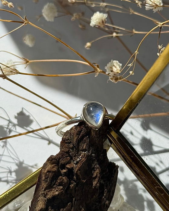 Weißer Labradorit Ring – 925er Silber, Größe 55