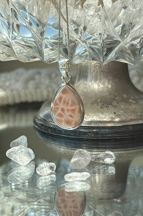 Natrolith- Rosa Larimar Anhänger 925er Silber, 1,9cm