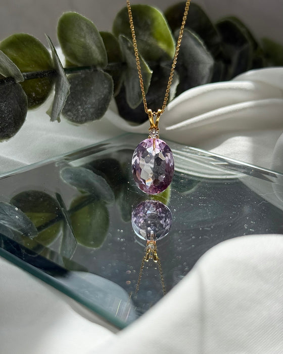 Facettierter Amethyst-Anhänger – mit Zirkonia & 925er Silber-Doppelschlaufe (vergoldet & rhodiniert)