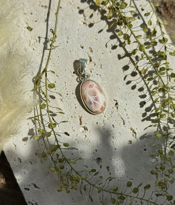 Natrolith- Rosa Larimar Anhänger 925er Silber, 1,8cm