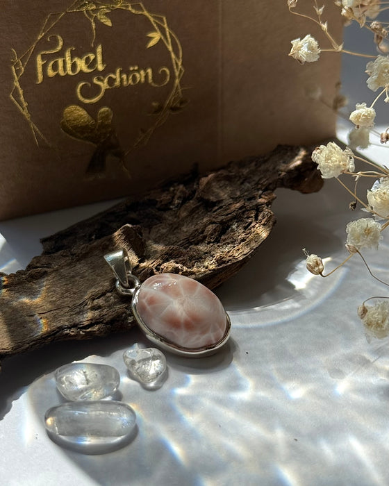 Natrolith- Rosa Larimar Anhänger 925er Silber, 1,8cm