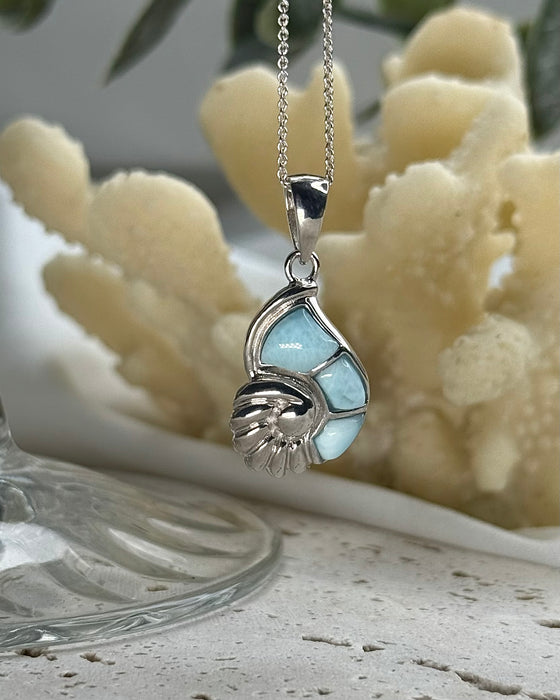 Larimar Anhänger Nautilus Schnecken Design 925er Silber