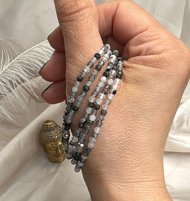 Facettiertes Turmalinquarz-Armband mit 925er Silberperle 3 mm, Umfang 17 cm